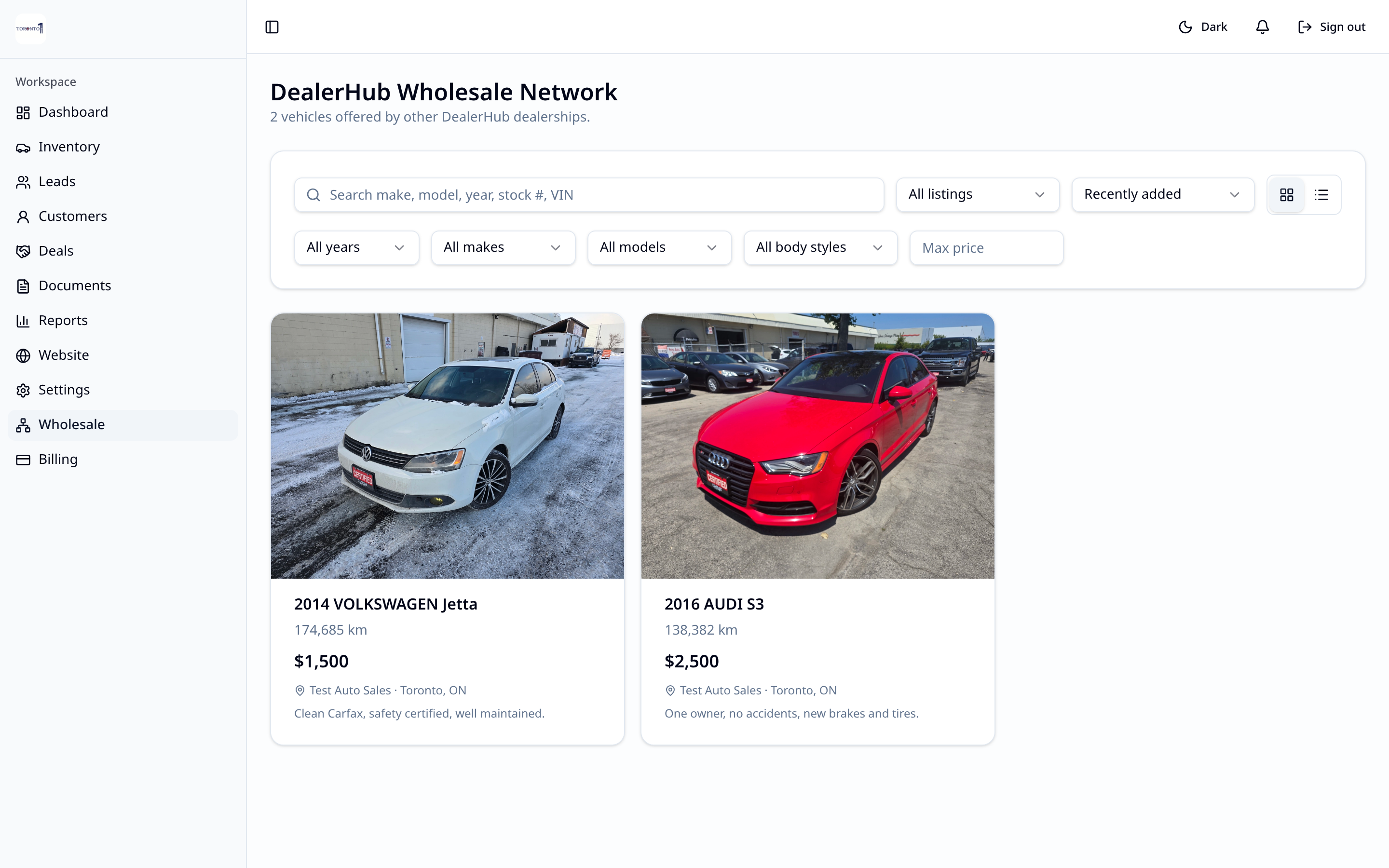DealerHub wholesale vehicle marketplace